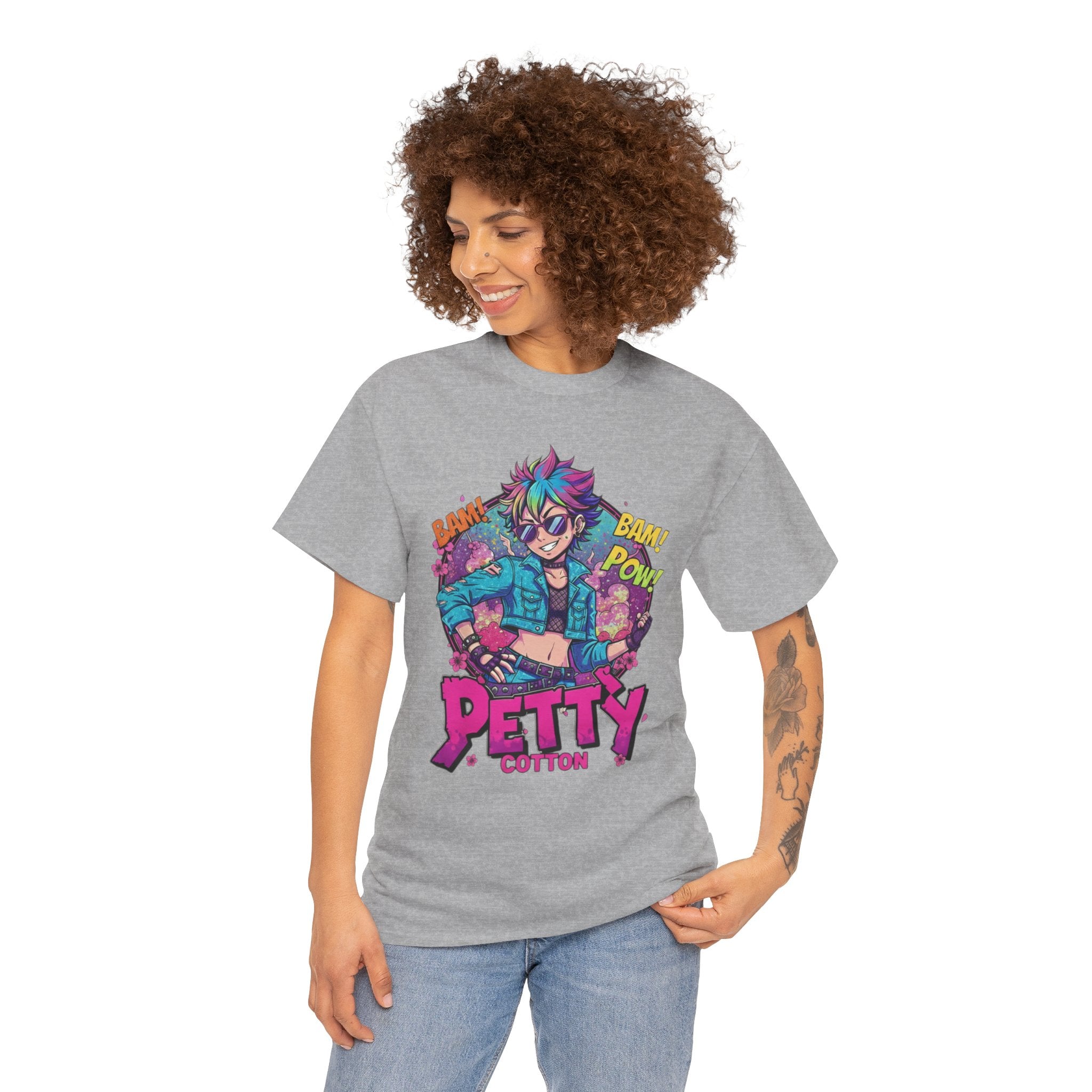 Petty Cotton Graphic Tee — Colorful Punk Anime-Inspired Design