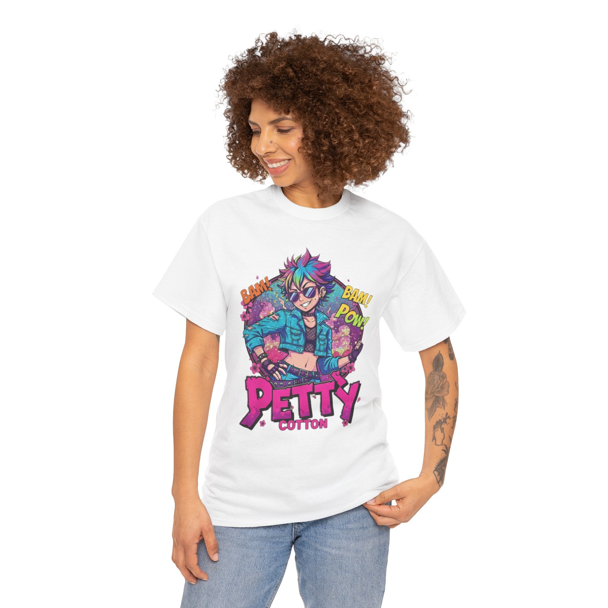 Petty Cotton Graphic Tee — Colorful Punk Anime-Inspired Design