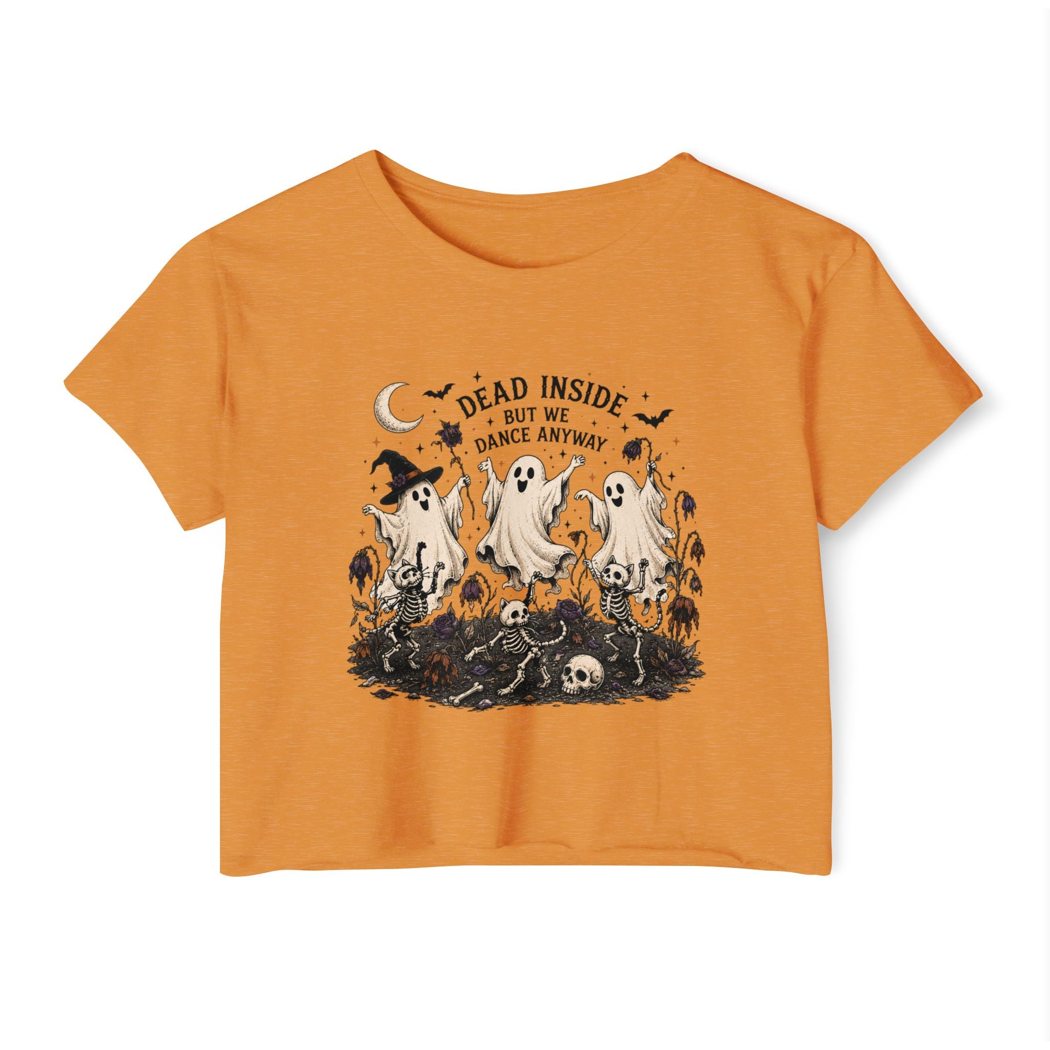 Halloween Ghost Crop Top — “Dead Inside But We Dance Anyway” Festival Tee