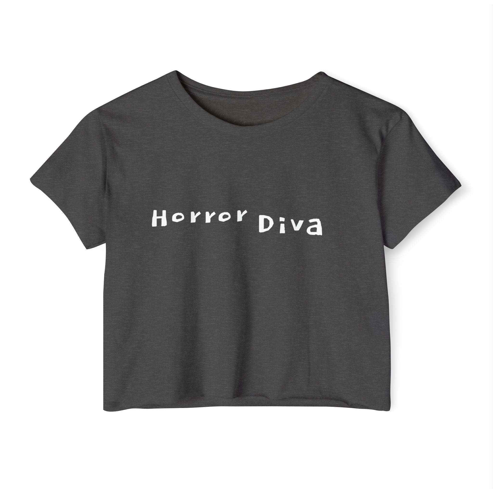 Horror Diva in White Font Gothic Festival Crop Top