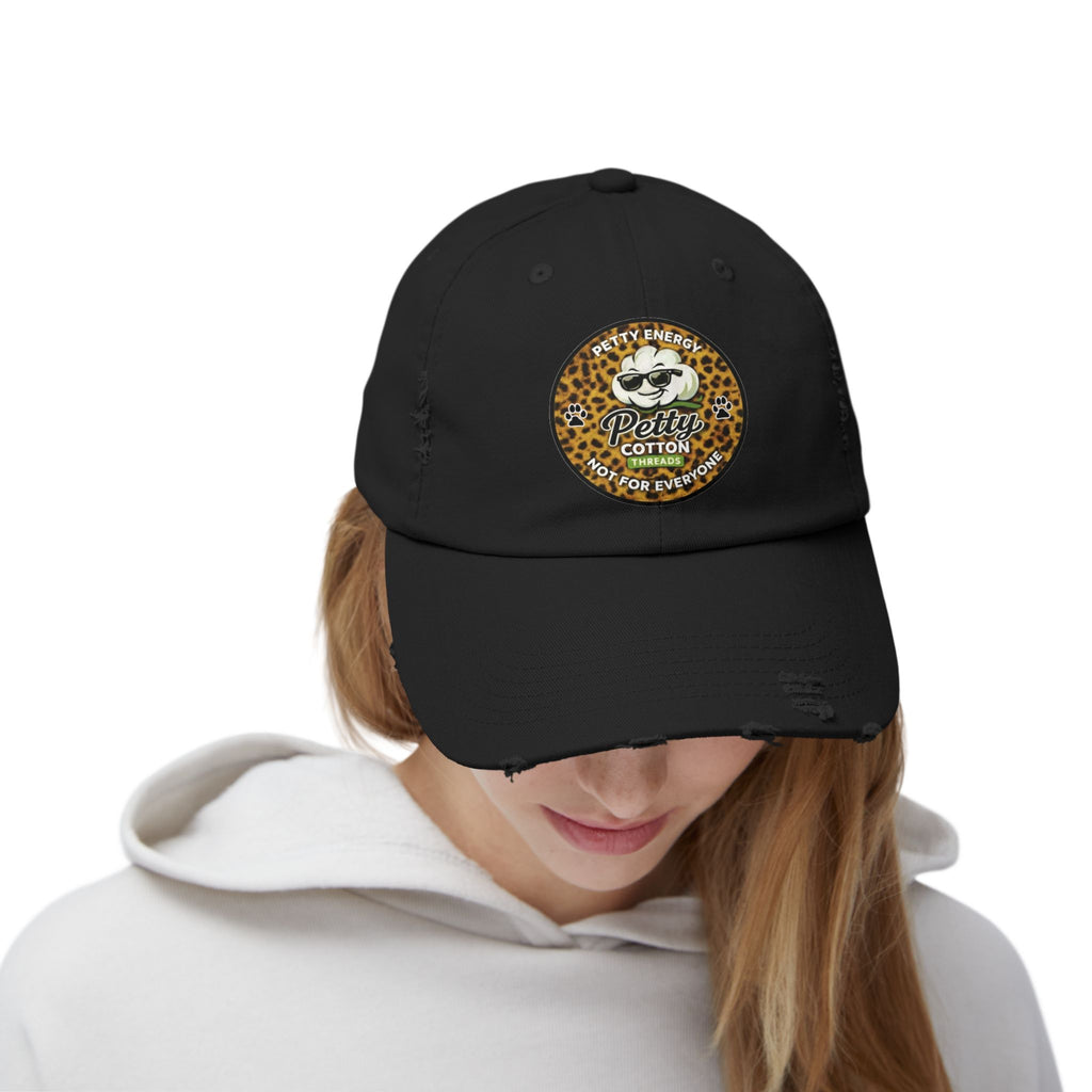 Petty Cotton Distressed Cap — Leopard Patch Dad Hat
