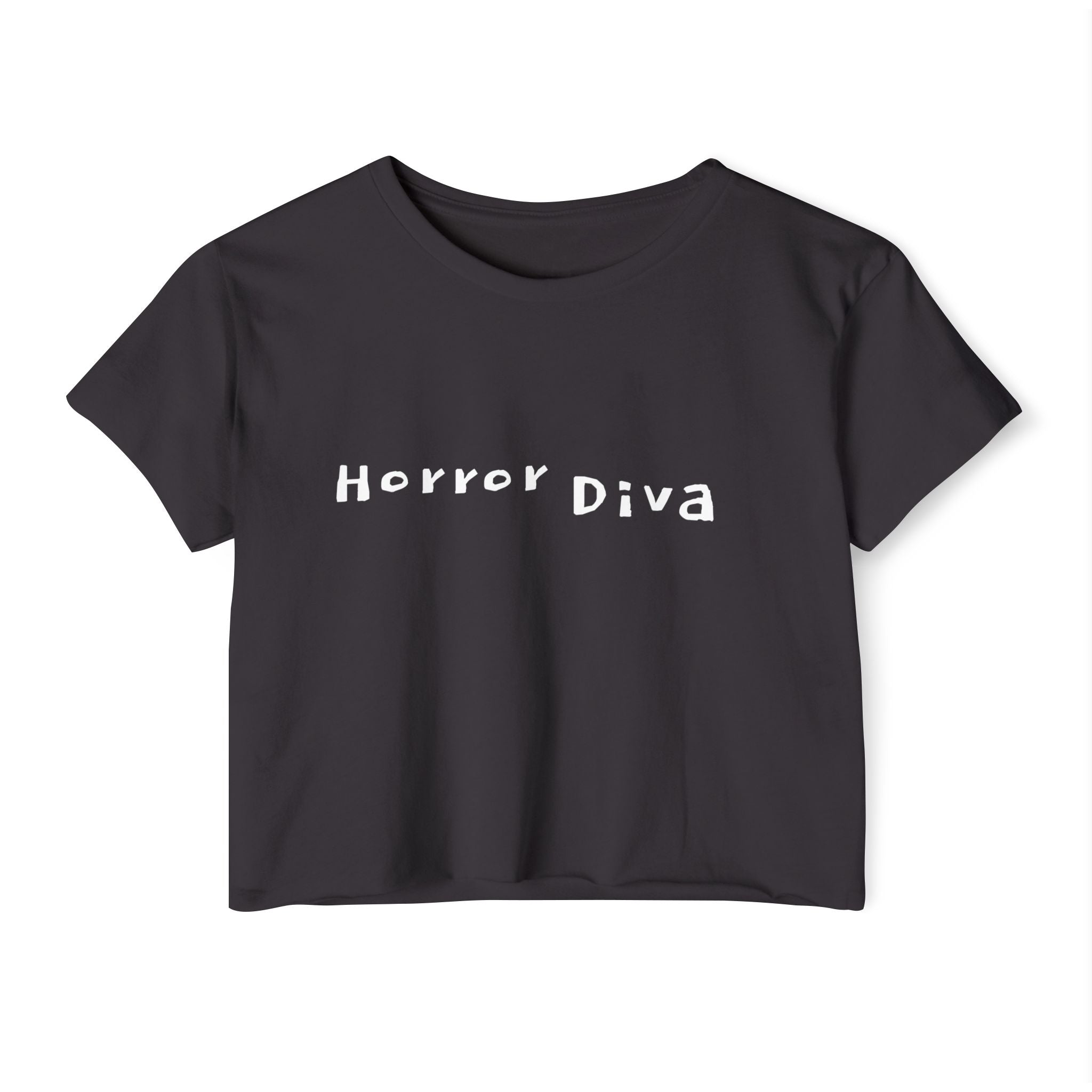 Horror Diva in White Font Gothic Festival Crop Top