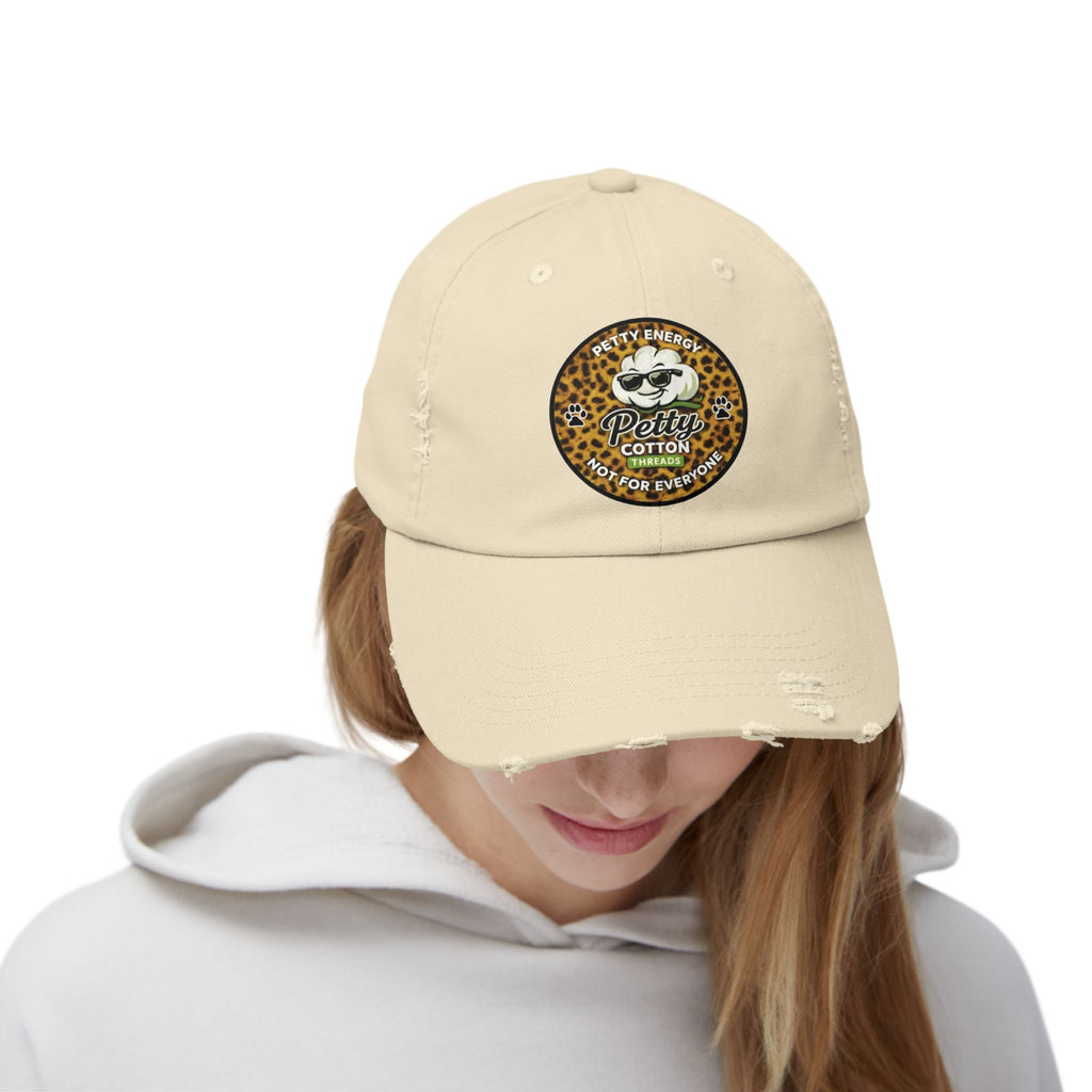 Petty Cotton Distressed Cap — Leopard Patch Dad Hat