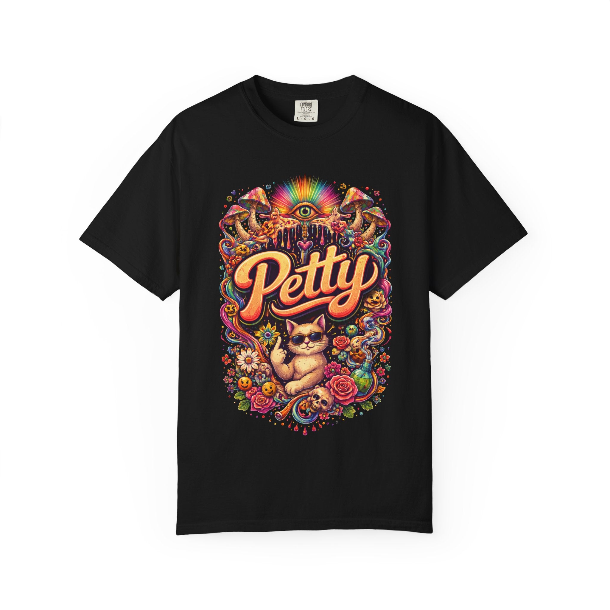 Petty Cat Vintage Tee — Retro Colorful Cat Graphic T-Shirt (Front design)