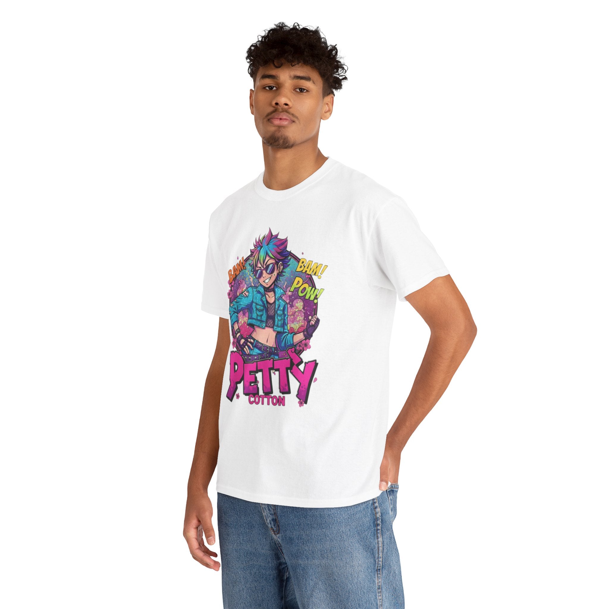 Petty Cotton Graphic Tee — Colorful Punk Anime-Inspired Design