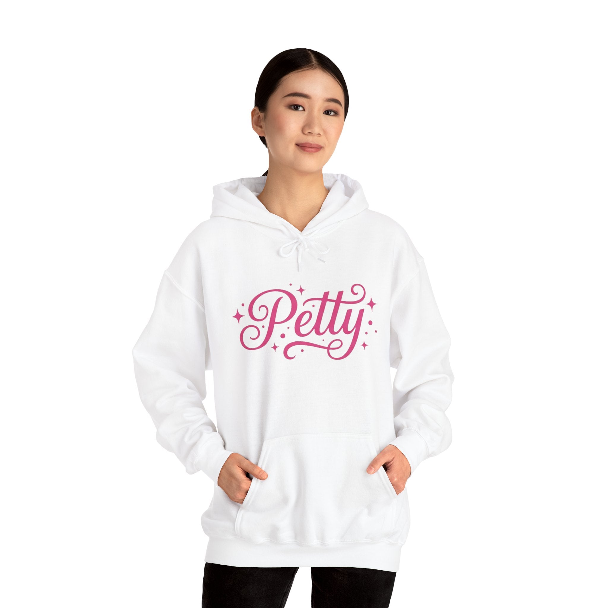 Petty Pink Script Hoodie — Cute Feminine "Petty" Pullover