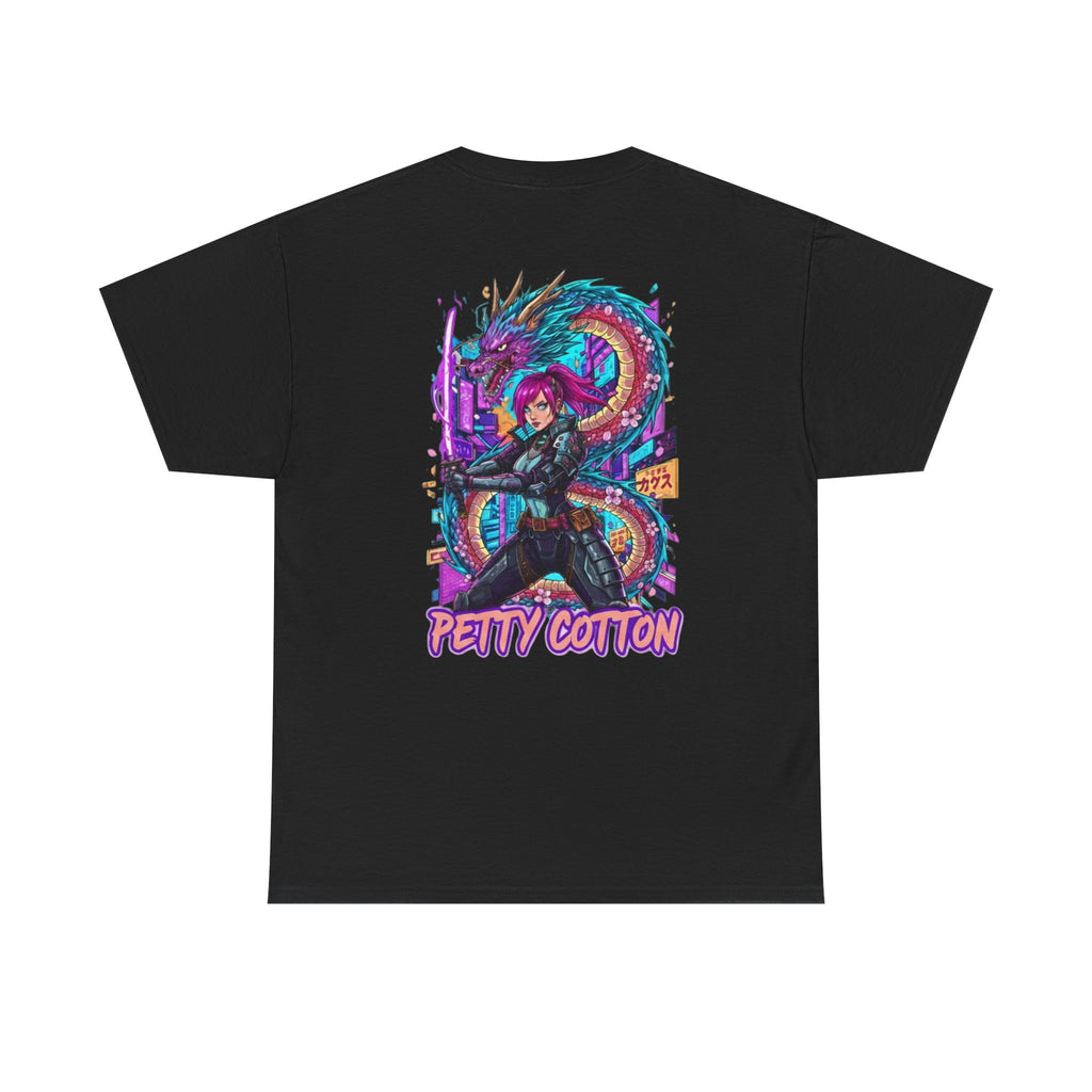 Cyberpunk Samurai T‑Shirt — “Petty Cotton” Neon Dragon Graphic Tee