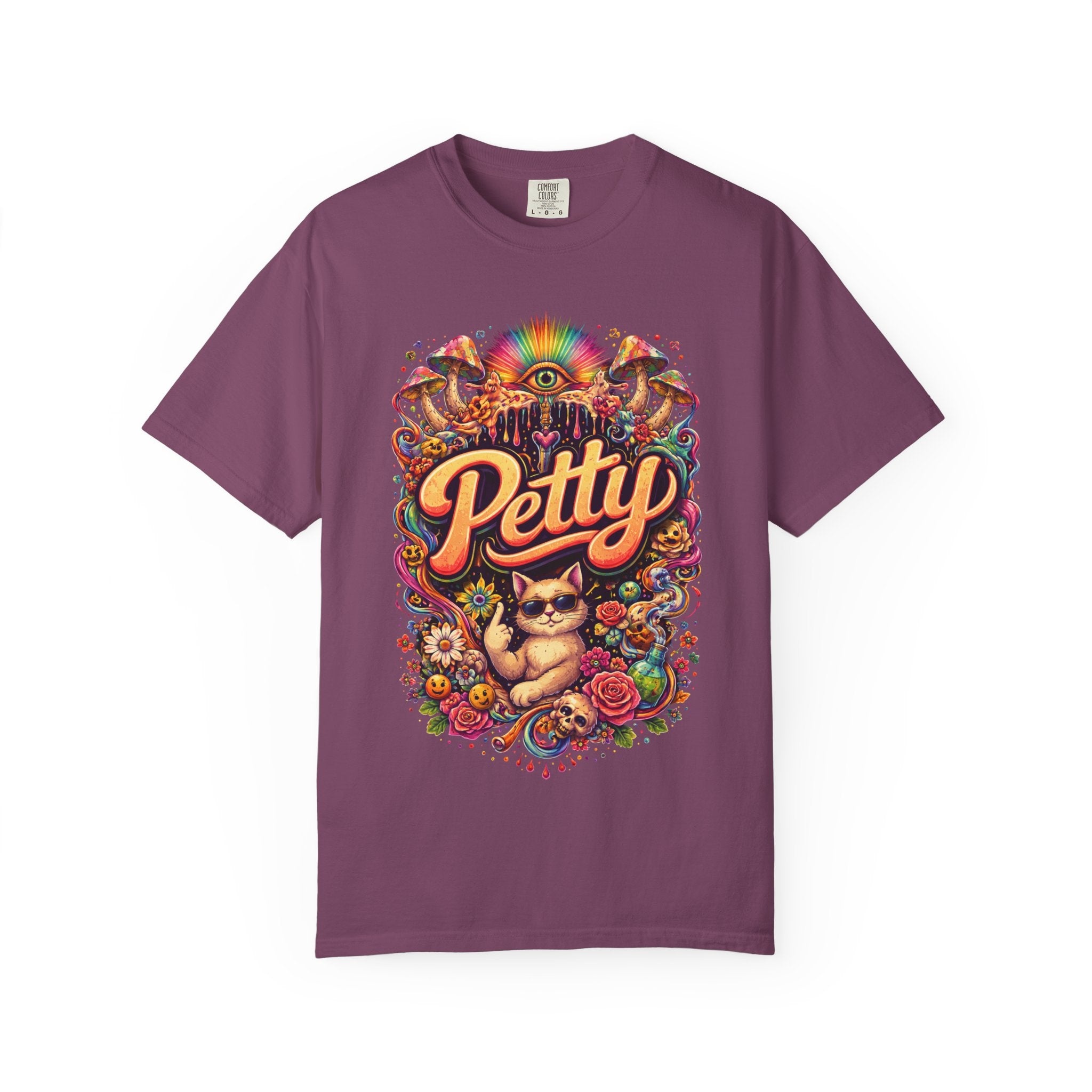 Petty Cat Vintage Tee — Retro Colorful Cat Graphic T-Shirt (Front design)