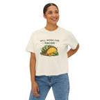 Will Work for Tacos Women's Boxy Tee — Funny Taco Lover Graphic T‑Shirt