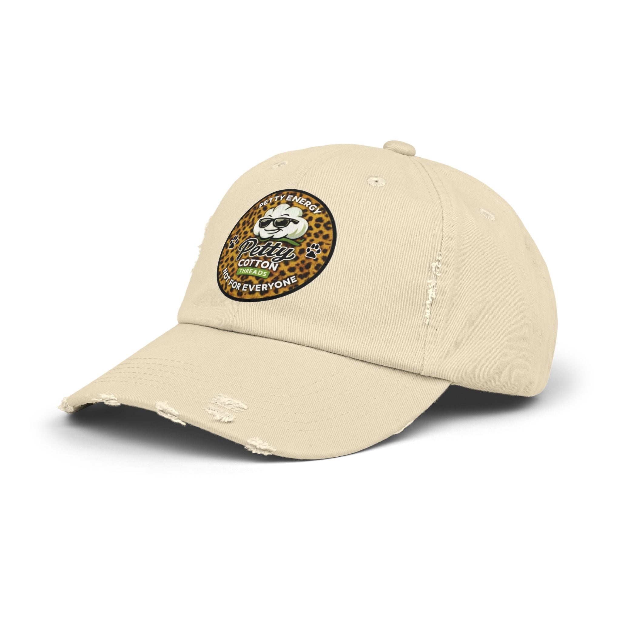 Petty Cotton Distressed Cap — Leopard Patch Dad Hat