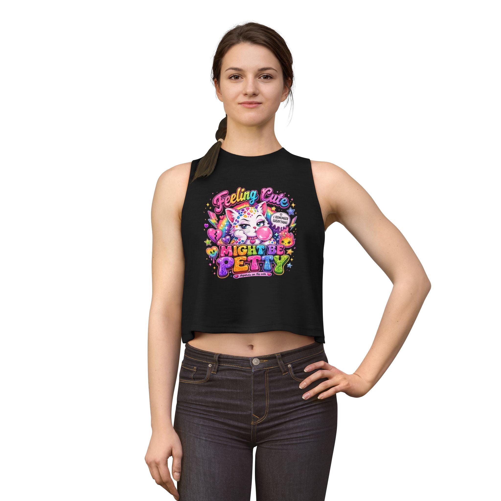 Feeling Cute Might Be Petty Crop Top — Cute Cat Bubblegum Graphic Tank