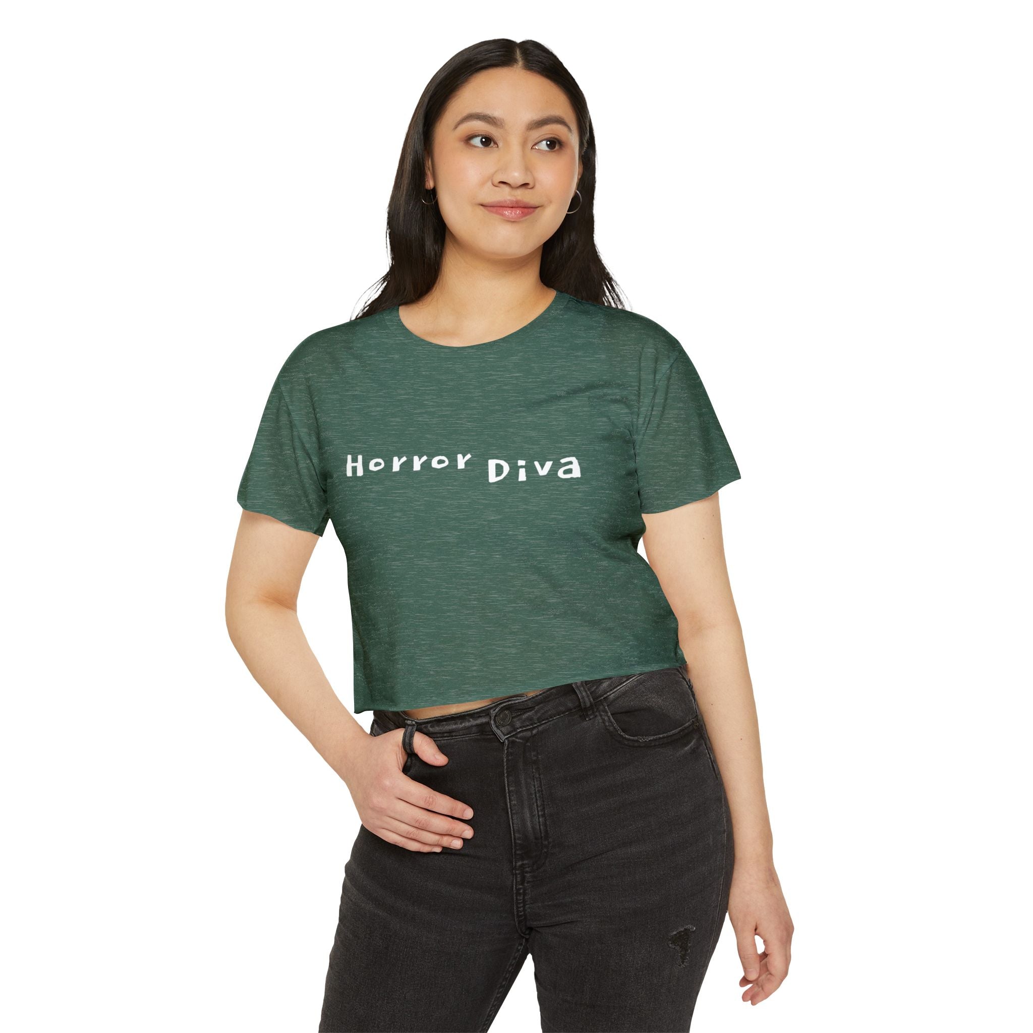 Horror Diva in White Font Gothic Festival Crop Top