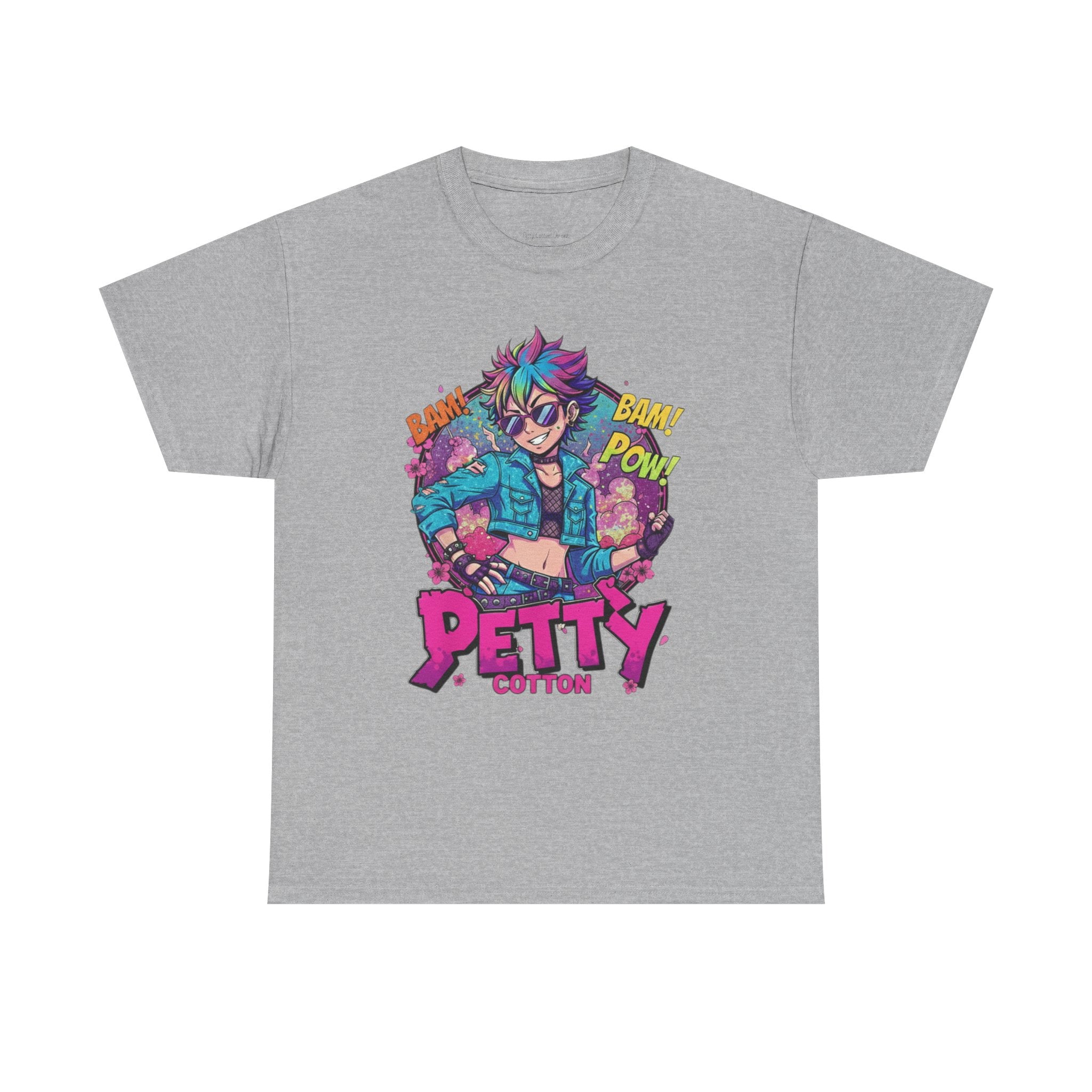 Petty Cotton Graphic Tee — Colorful Punk Anime-Inspired Design