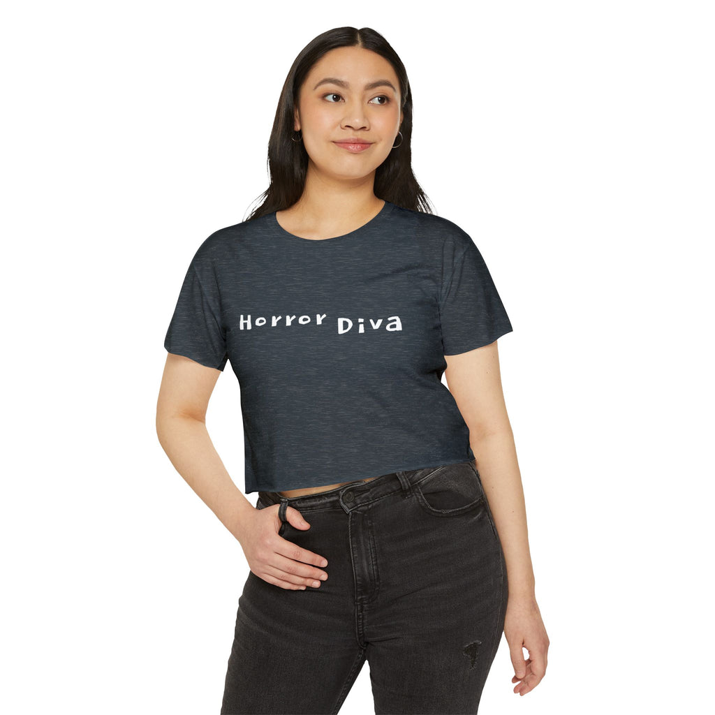 Horror Diva in White Font Gothic Festival Crop Top