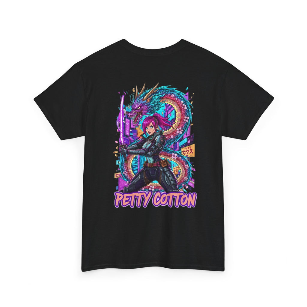 Cyberpunk Samurai T‑Shirt — “Petty Cotton” Neon Dragon Graphic Tee