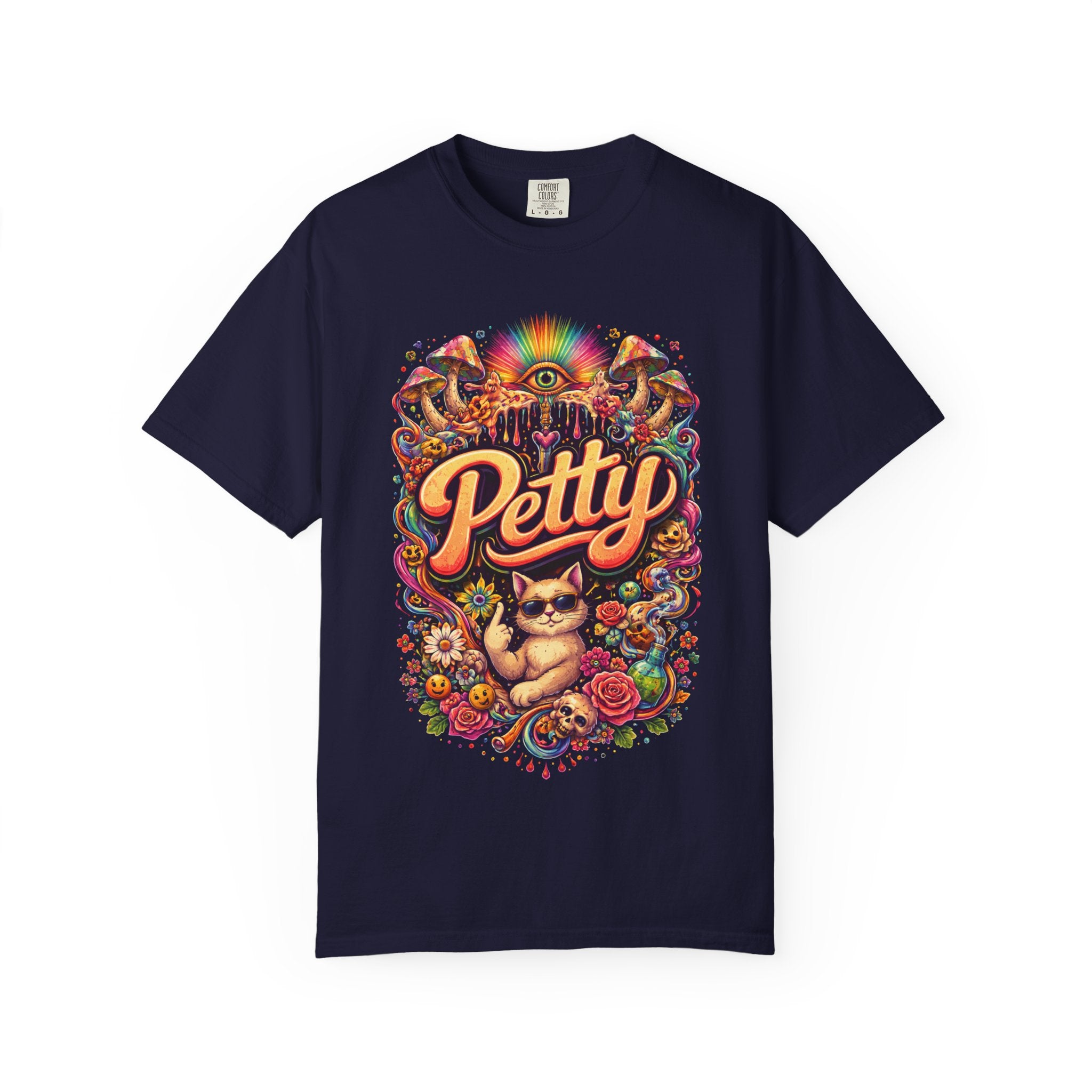 Petty Cat Vintage Tee — Retro Colorful Cat Graphic T-Shirt (Front design)