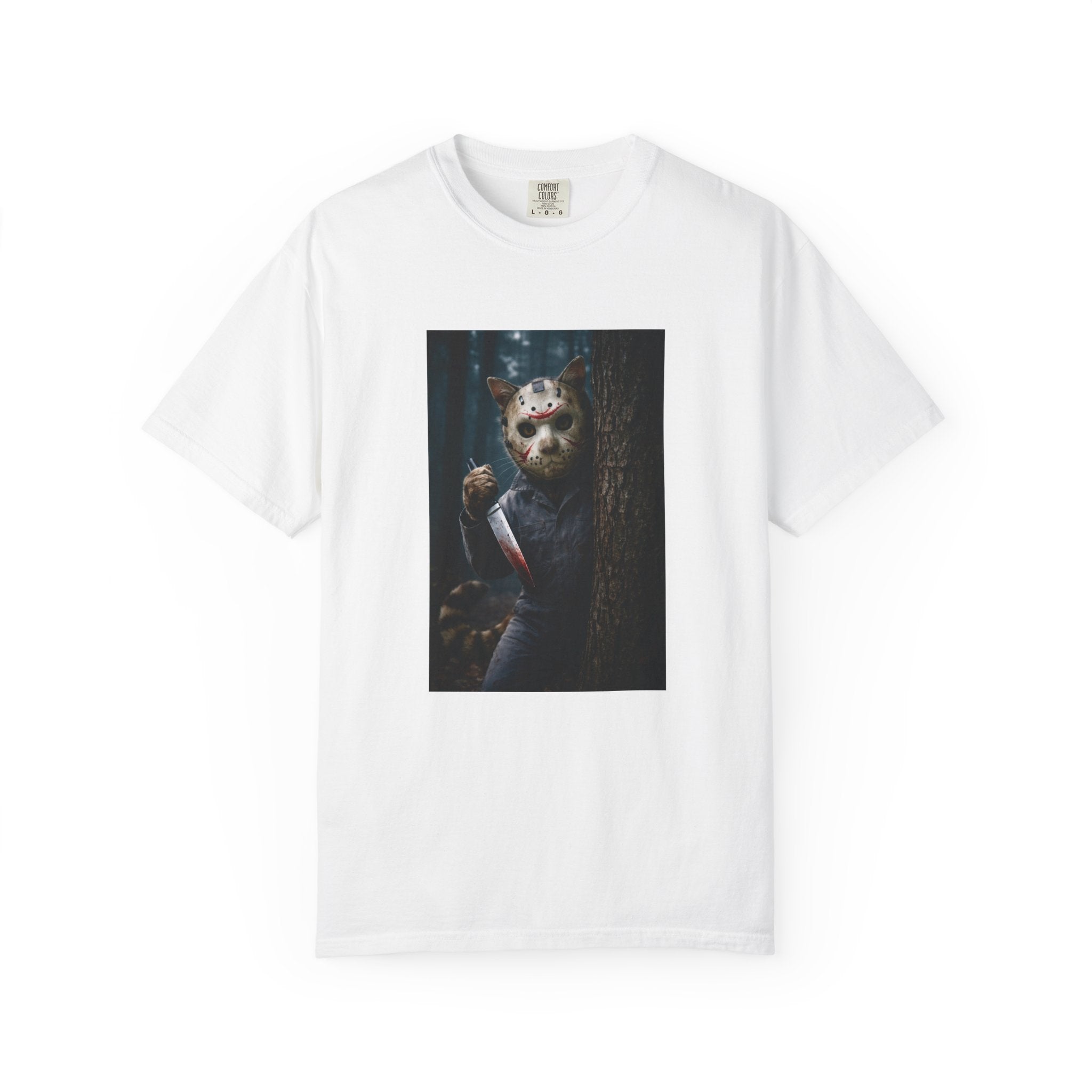 Horror Jason Cat Mask T-Shirt — Vintage Slasher Forest Graphic Tee