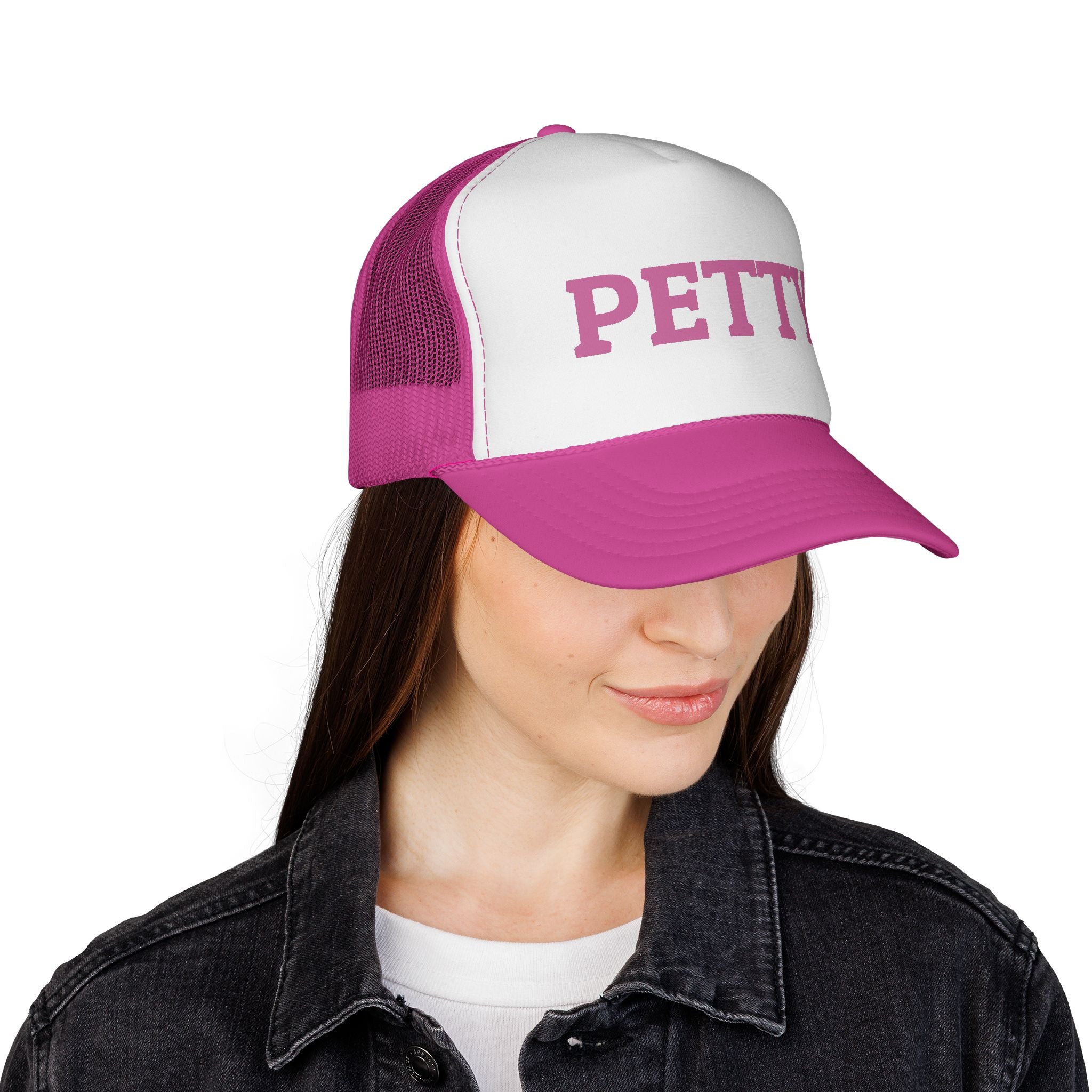 Petty Trucker Hat — Pink "PETTY" Mesh Cap for Sassy Casual Style