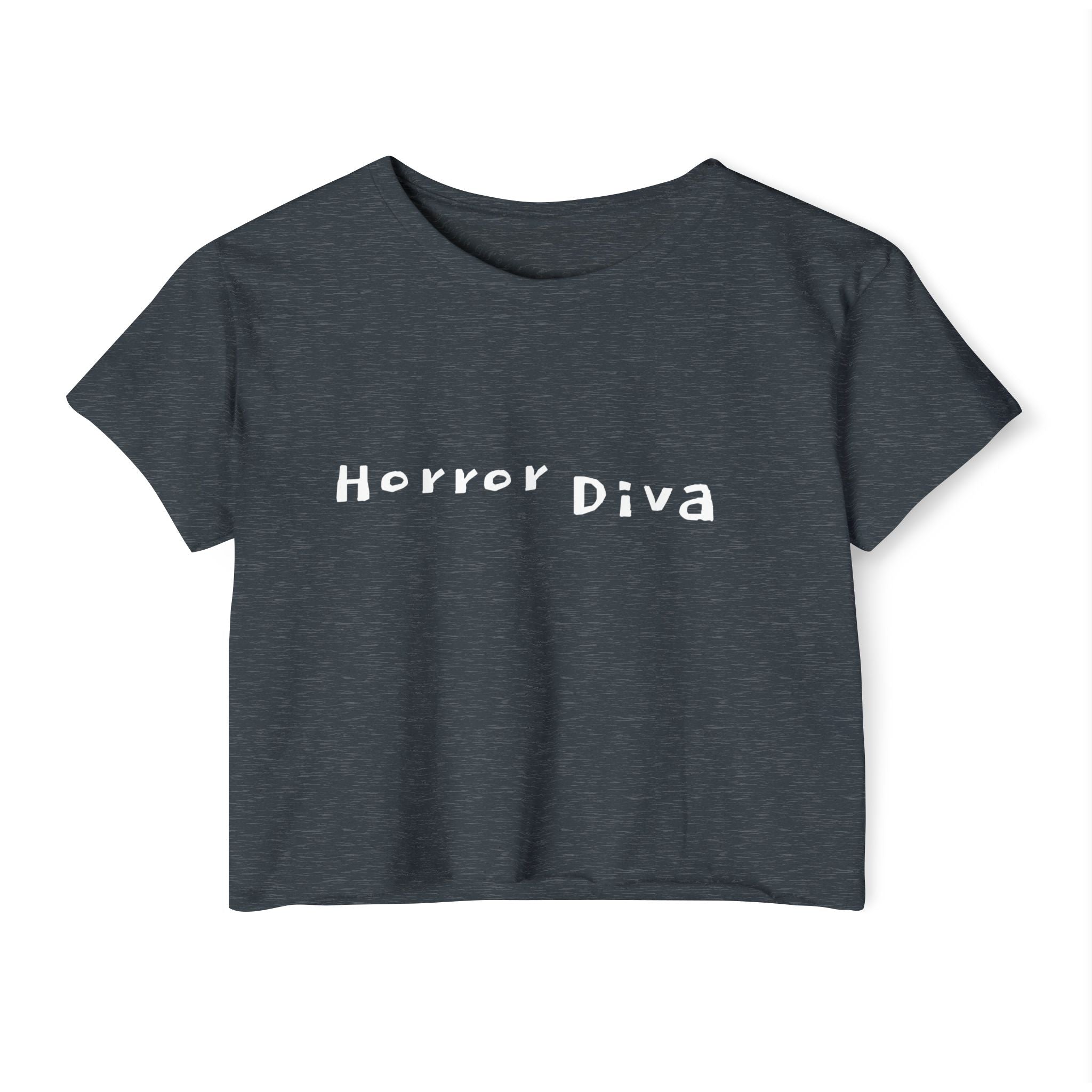 Horror Diva in White Font Gothic Festival Crop Top