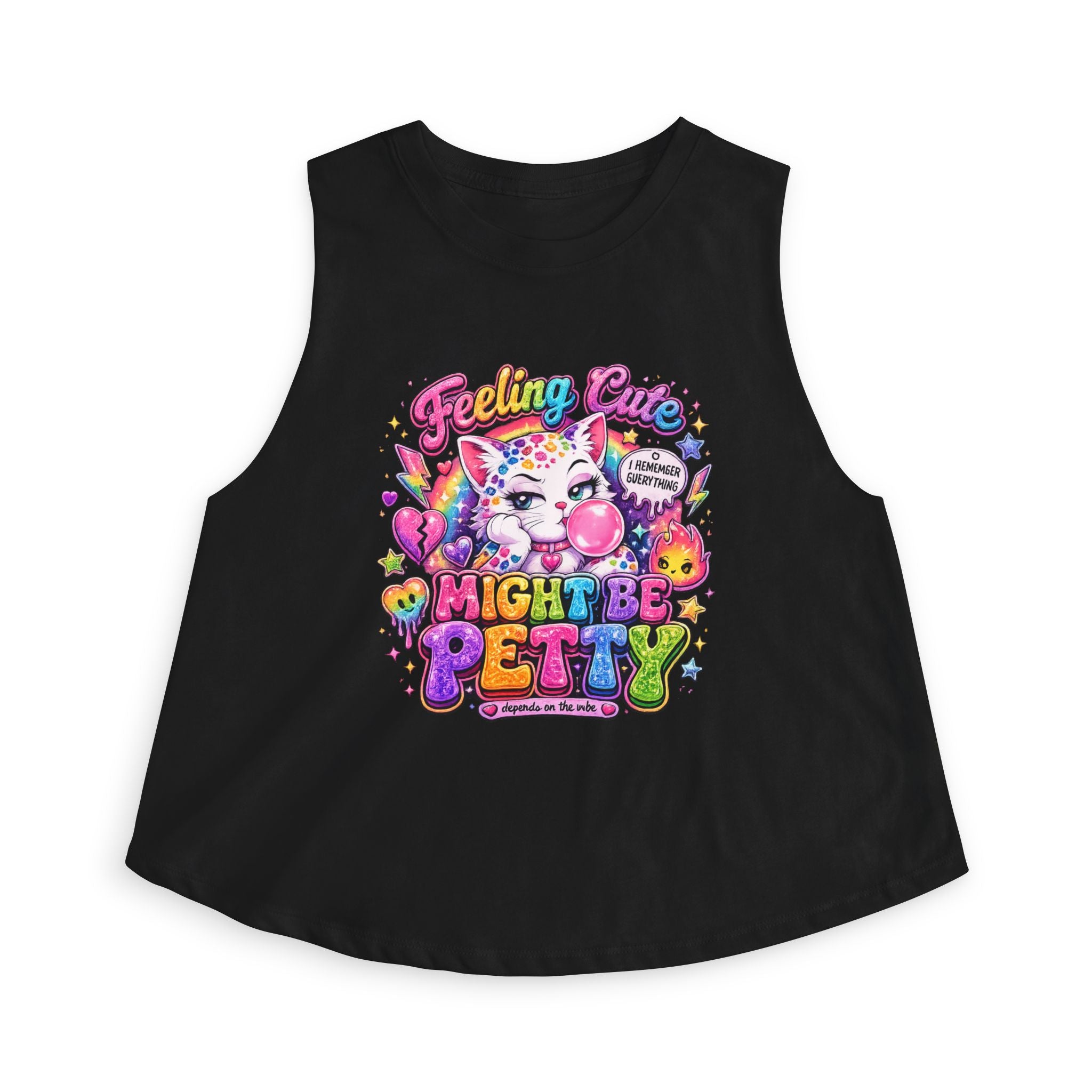 Feeling Cute Might Be Petty Crop Top — Cute Cat Bubblegum Graphic Tank