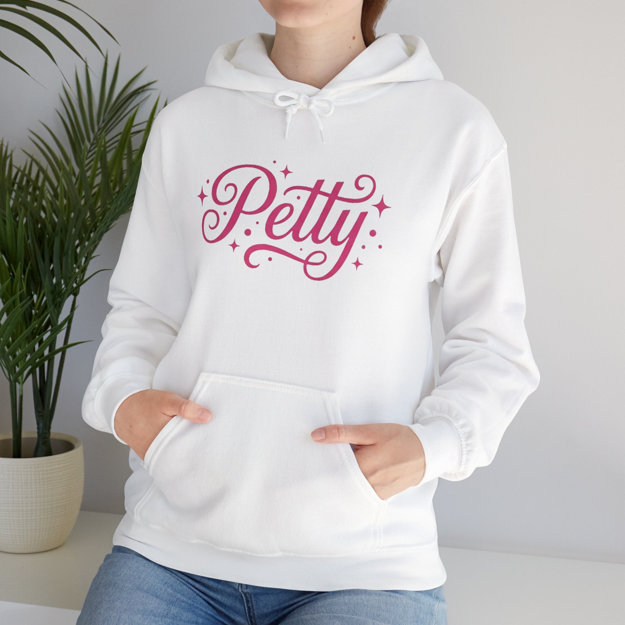 Petty Pink Script Hoodie — Cute Feminine "Petty" Pullover