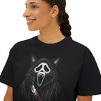 Womens Boxy Tee — Cat Ghost Mask Horror Graphic Tee