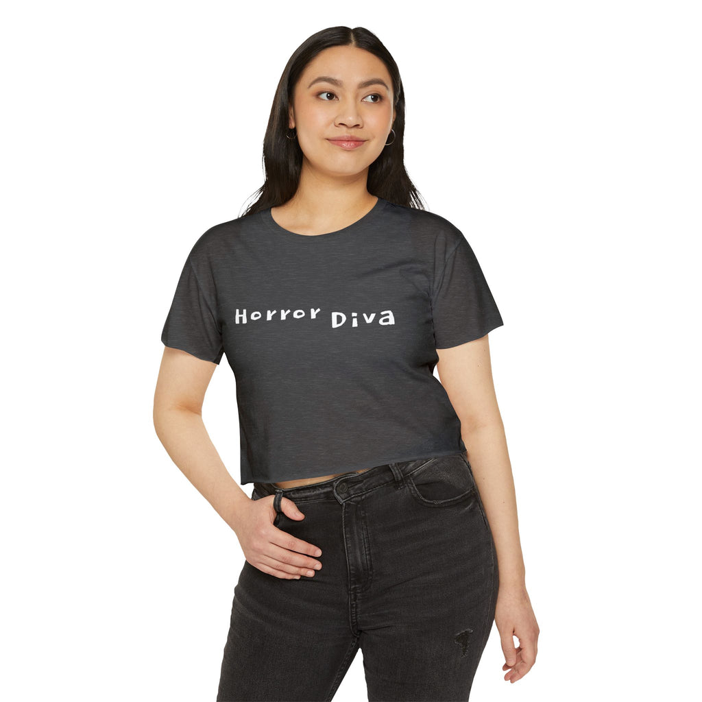 Horror Diva in White Font Gothic Festival Crop Top