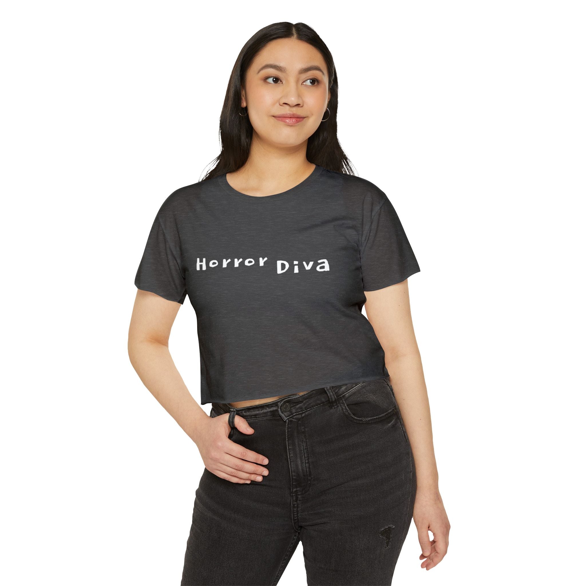 Horror Diva in White Font Gothic Festival Crop Top